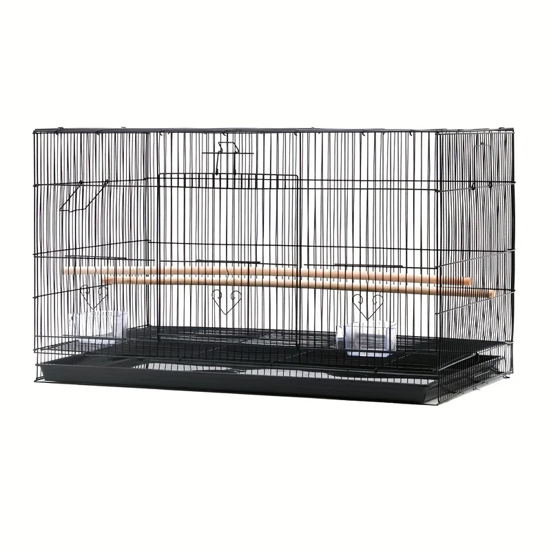 Vogelkooi – Parkietenkooi – Kanariekooi – Vogelverblijf – Binnenkooi – Metalen Kooi – 76x45x45 cm – Gepoedercoat Metalen Behuizing – Makkelijk Schoon Te Maken – Modern Zwart Design