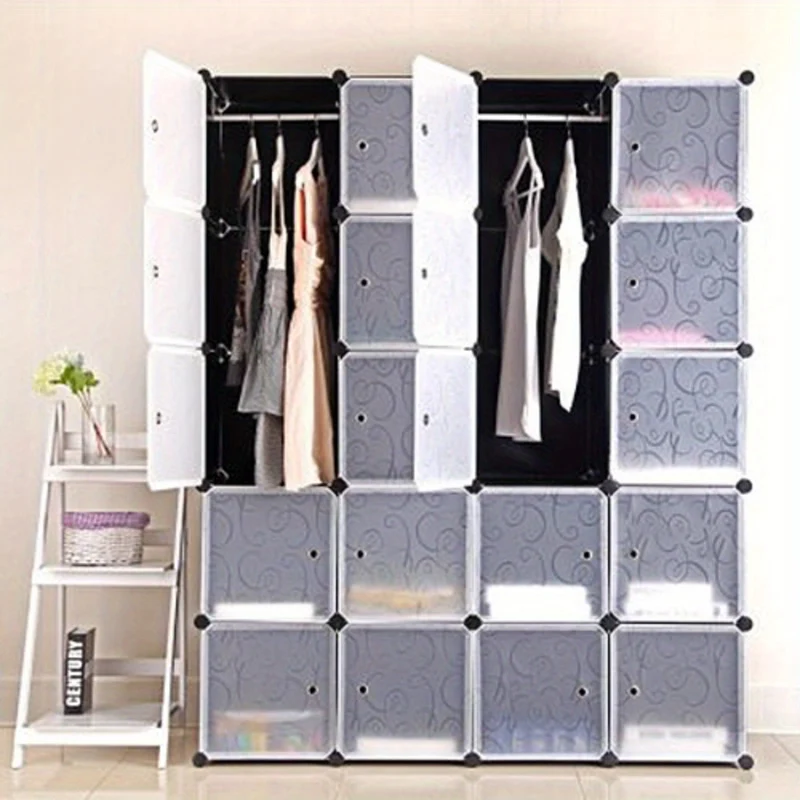 Kledingkast – Garderobekast – Opbergkast – Garderobe – Kamerkast – 146x37x182 cm – Licht en Draagbaar – 20 Deurtjes met Haken