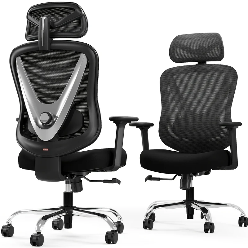 Ergonomische Bureaustoel – Bureaustoel Ergonomisch – Mesh Office Chair – Werkstoel – Gaming Stoel – 4D Verstelbare Armleuningen – 3D Lendensteun en Flexibele Hoofdsteun – Zwart Zilverkleurig