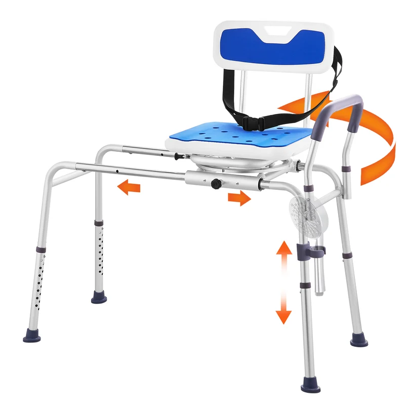 Douchekruk – Douchezitje – Badkruk – Badstoel – Badtransferbank – 360° Draaibare Zitting – Verstelbare Hoogte 52,5-69 cm – Draagvermogen 180 kg – Antislip Pootjes – Zijwaartse Schuiffunctie