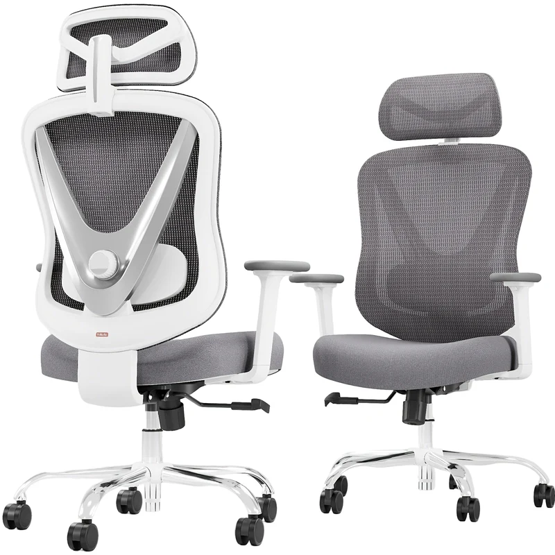 Bureaustoel – Ergonomische Stoel – Office Chair – Gaming Stoel – Bureaufiets – 4D Verstelbare Armleuningen – 3D Lendensteun Met Flexibele Hoofdsteun – Mesh Rugleuning – Duurzaam Kunststof Frame – Wit