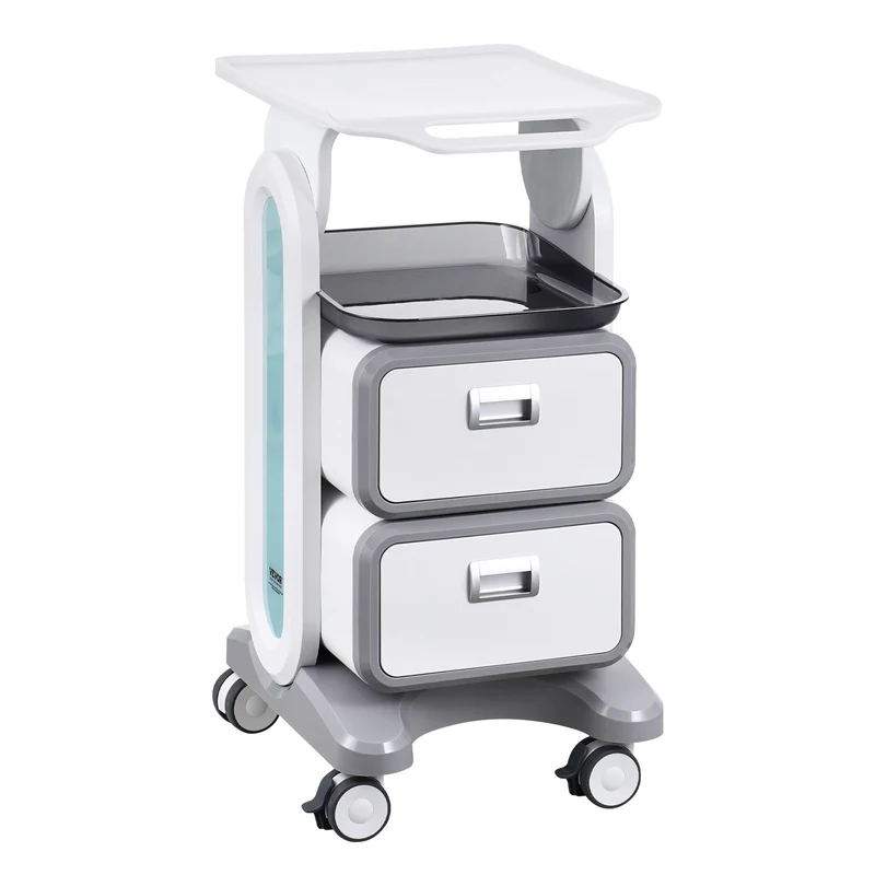 Medische Trolley – Verrijdbare Wagen – Lab Trolley – Behandelwagen – Opbergwagen – 3 Niveaus Met 2 Laden – Hoogwaardig ABS Kunststof & Vergrendelbare Wielen