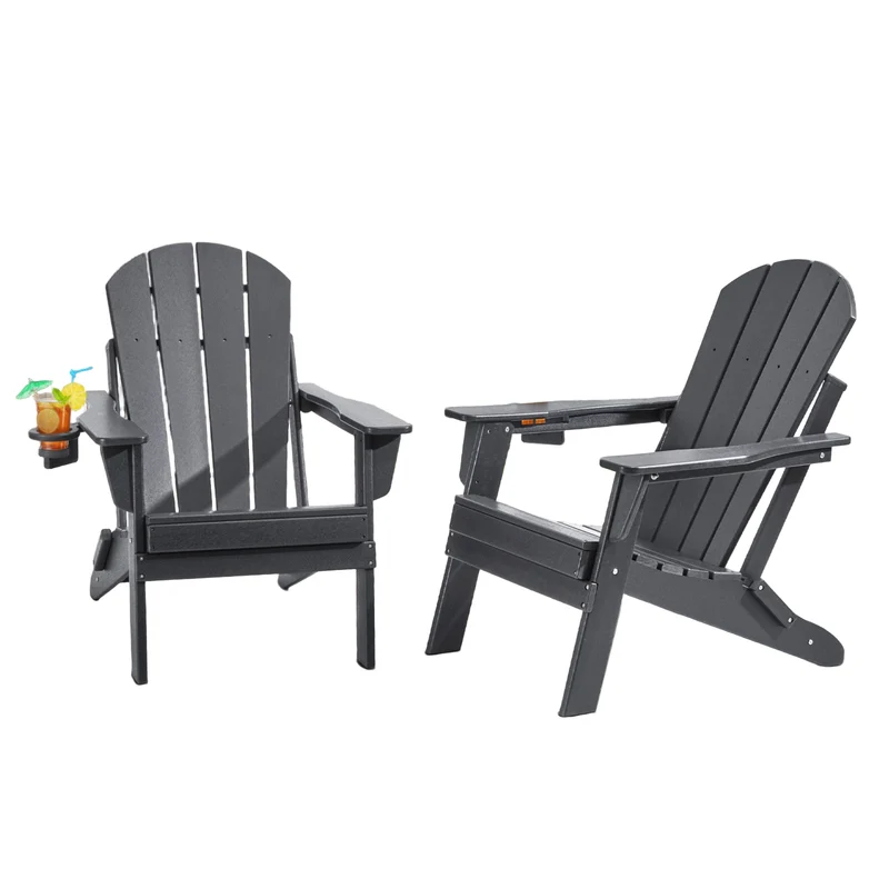 Tuinstoel – Tuinstoelen – Outdoor Stoel – Klapstoel – Adirondack Stoel – Inklapbaar – Weerbestendig HDPE kunststof – Brede Comfortabele Zit - Grijs