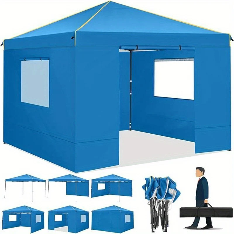 3.05x3.05meter Folding outdoor canopy, professional with 4 side walls, garden tent foldable, waterproof and stable, quick to set up, party tent, suitable for outdoor weddings, camping, commercial activities, outdoor only