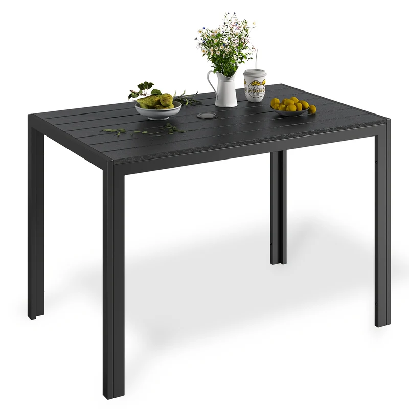 Tuinset Tafel – Tuinmeubel – Terrastafel – Balkonset – Buitenmeubel – Aluminium Frame – WPC Blad – Parasolgat – 110x70 cm – Lichtgewicht