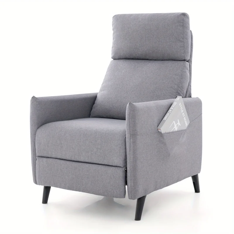 Fauteuil – Relaxstoel – Loungechair – Leunstoel – Armstoel – Verstelbare Rugleuning – Voetsteun – Linnen Stof – Zacht Gewatteerd – Zijvakken – Lichtgrijs
