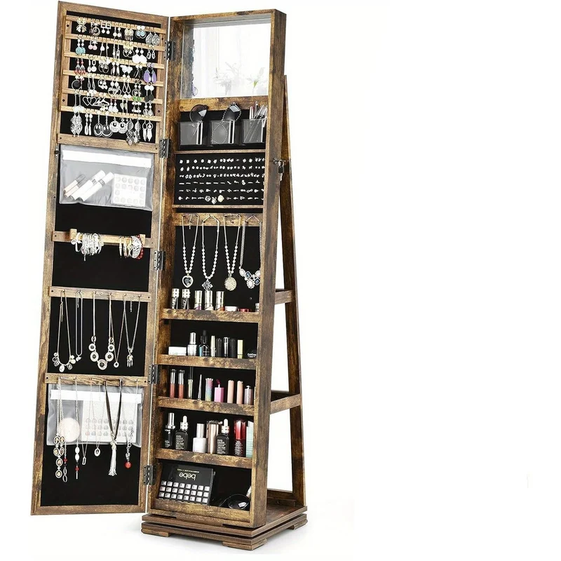Sieradendoos – Sieradenkast – Sieradenrek – Sieradenopberger – Make-upkast – Met Spiegel – Met Slot – MDF – Compact 39x39x161 cm