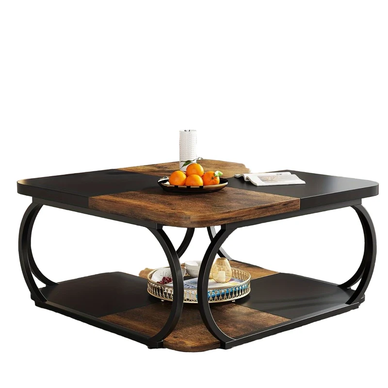 woonkamertafel – salontafel – bijzettafel – woonkamer tafel – salon tafel – vierkant design – 2 opbergniveaus – stevig metalen frame – houtfineer blad – 101,6 cm breed