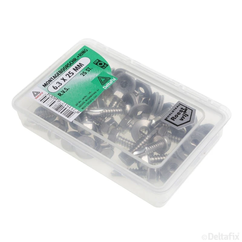 Deltafix montageschroef met ring zeskant RVS 6,3x25mm 25st