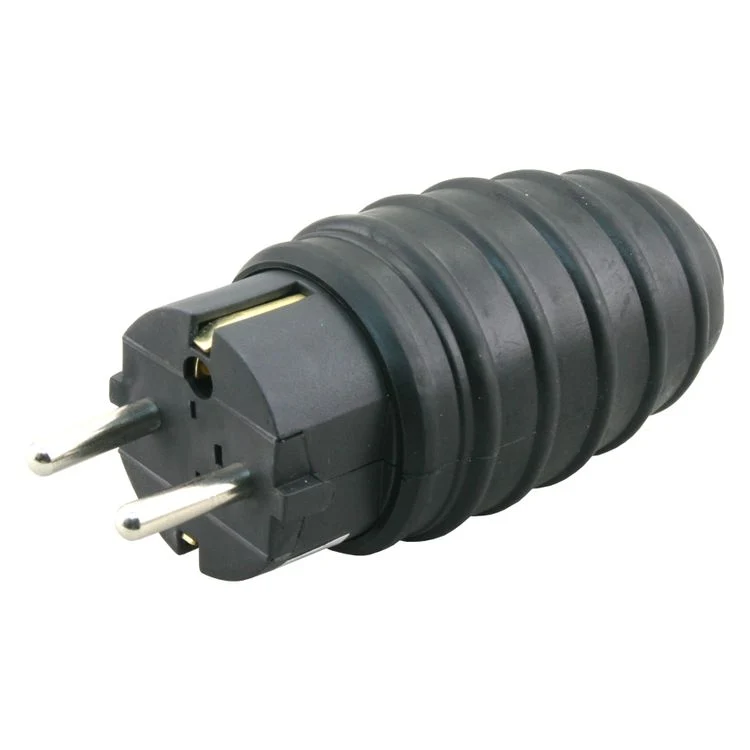 Stekker met randaarde 16A zwart rubber