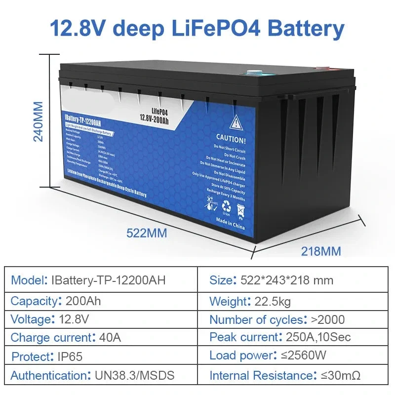 LiFePO4 Accu – Lithium Accu – Camper Accu – Boot Accu – Noodstroom Accu – 24V 100Ah – Lichtgewicht ABS Behuizing
