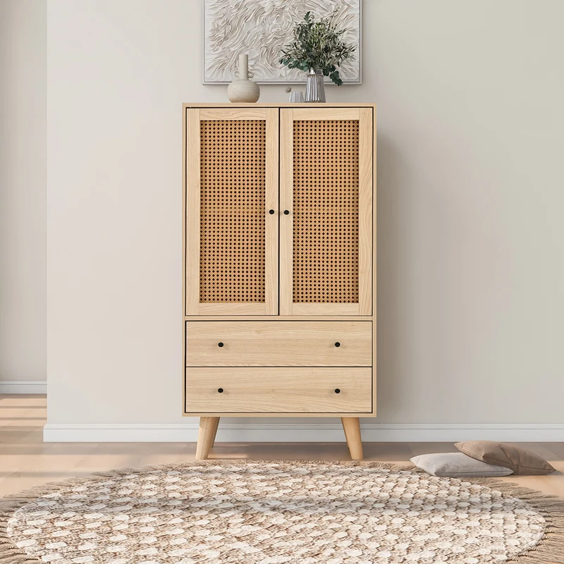 Bamboe Kast – Opbergkast – Ladekast – Opbergmeubel – Dressoir – Verticale Kast Met 2 Deuren En 3 Laden – Duurzaam Natuurlijk Bamboe – Compact 68 Cm Hoog