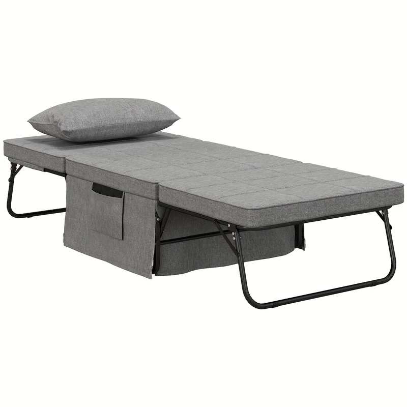 Logeerbed – Opklapbed – Slaapbank – Vouwbed – Fauteuil – 8 cm Matras – 5 Hoogtestanden Verstelbaar – 188x75x38 cm – Metaal
