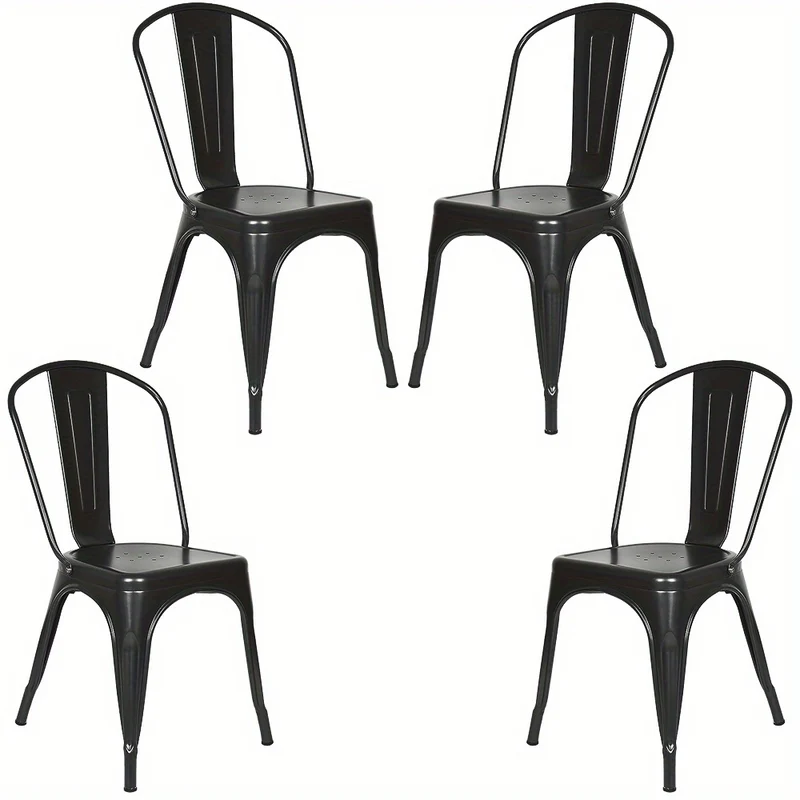 Eetkamerstoel – Bistrostoel – Tuinstoel – Balkonstoel – Lounge stoel – Industrieel Design – Stevig Metalen Frame – 46x43x85 cm – Set van 4 – Zwart
