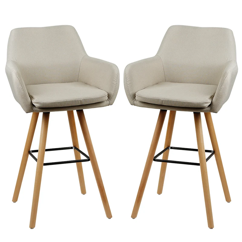 Barkrukken – Barstoelen – Krukken – Barhockers – Barkrukken Set – Scandinavisch – Stoffen Bekleding – Met Rugleuning en Armleuning – Hoge Zithoogte 104 cm – Comfortabel & Stevig