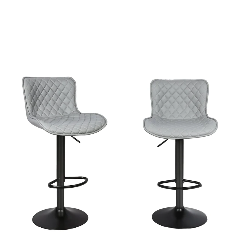 Barstoel – Barkruk – Barstoel Kruk – Barstoelen – Barkrukken Set – Verstelbare Hoogte 83-103 cm – Lichtgrijs PU Kunstleer – Zwart Metalen Frame – Stevig & Ruimtebesparend Design