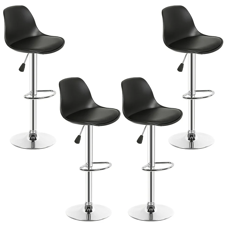 Barkrukken – Barstoelen – Keukenkrukken – Hoge Stoelen – Barkruk Set – Verstelbare Zithoogte – Draaibare Zitting – Zwart Kunstleer – Metalen Frame – Set Van 4