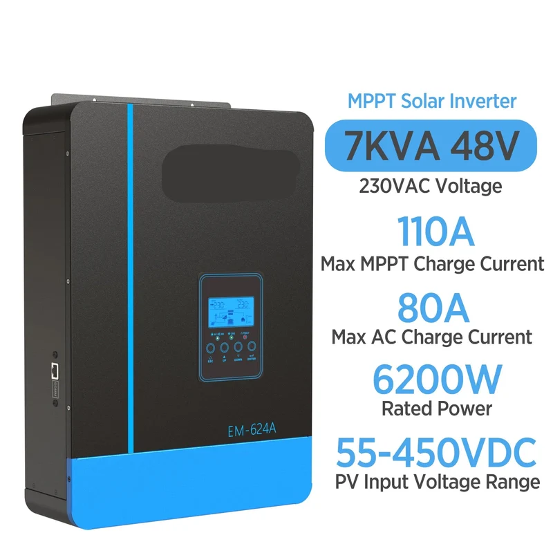 Hybride Omvormer – Zonne-Omvormer – MPPT Zonnecontroller – Acculader – Zuivere Sinusgolf – 6200W Continu Vermogen – UPS Functie - WIFI - 48V