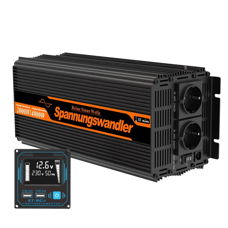 Omvormer – Stroomomzetter – Spanningsconverter – Camper Omvormer – Camping Stroom – 2000W – Pure Sinusgolf Uitgang