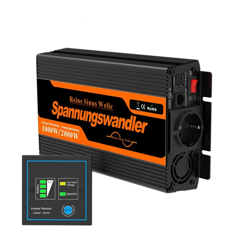 Omvormer – Stroomomvormer – Inverter – DC/AC Converter – 12V - 1000W Continu Vermogen – Pure Sinusgolf Output