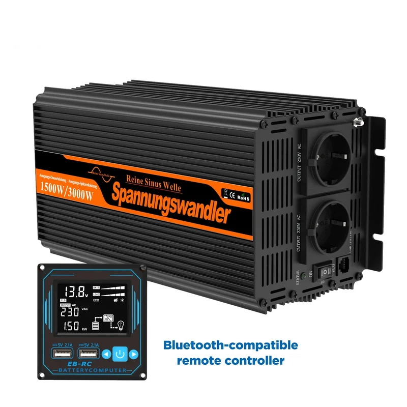 Zuivere Sinusomvormer – 12V Omvormer – Power Inverter – Spanning Converter – 2000W – USB 5V/2.1A