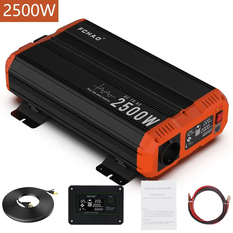 Zuivere Sinusomvormer – 2500W Omvormer – 12V 24V Converter – Camping Omvormer – Stabiele Stroom – LCD-Display – Veiligheidsbescherming