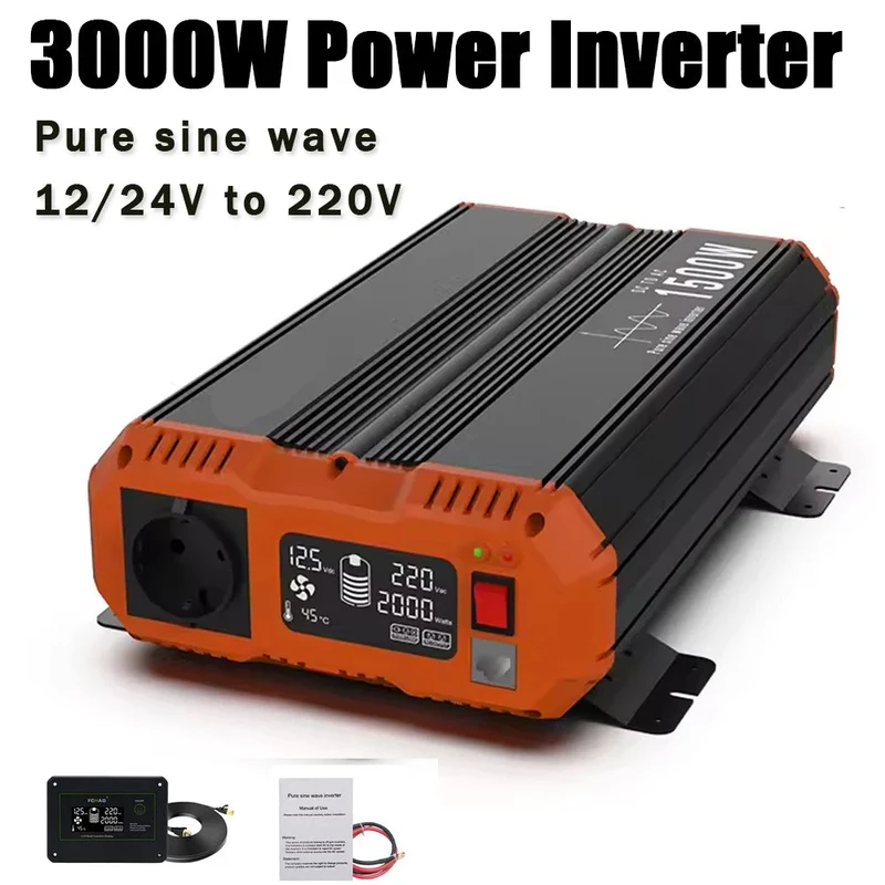 Pure Sine Wave Omvormer – Zuivere Sinusgolf Omvormer – Spanningsomvormer – 12V 24V Converter – 1500W Continu Vermogen – LCD Display
