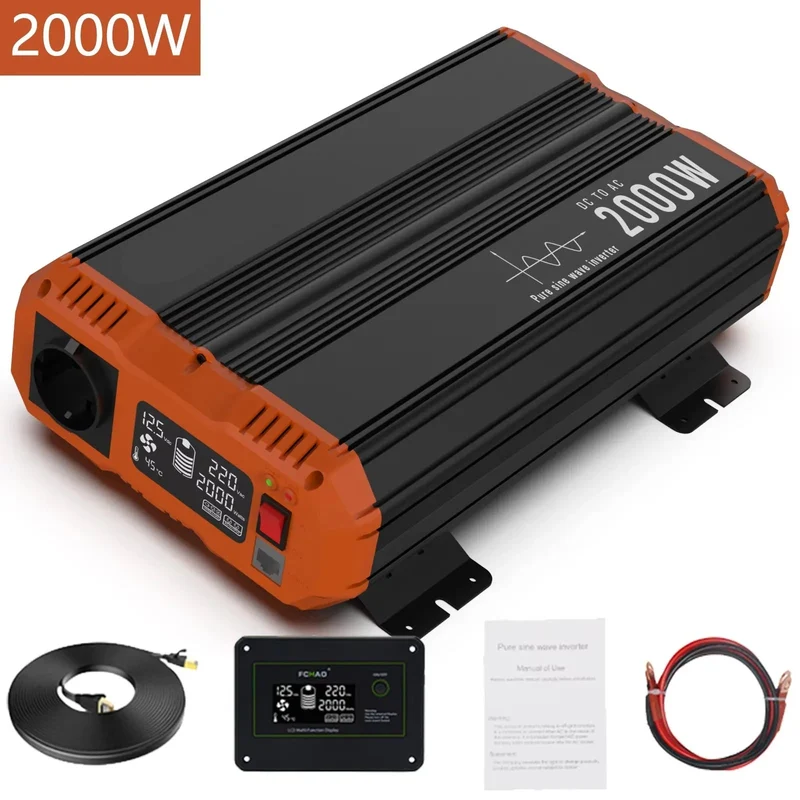 Pure Sinus Omvormer – Stroomomzetter – 12V Naar 220V Converter – Mobiele Inverter – Camper Stroom – 3000W Continu – LCD Display