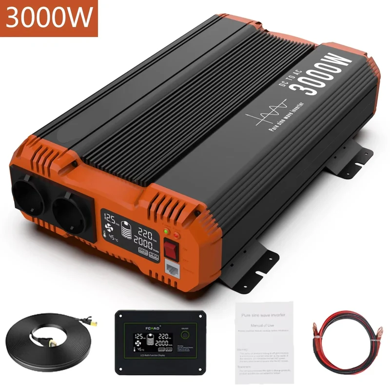 Zuivere Sinusgolfomvormer – Spanning Omvormer – Stroomvoorziener – Voertuig Omvormer – 3000W Continu Vermogen – LCD-Display
