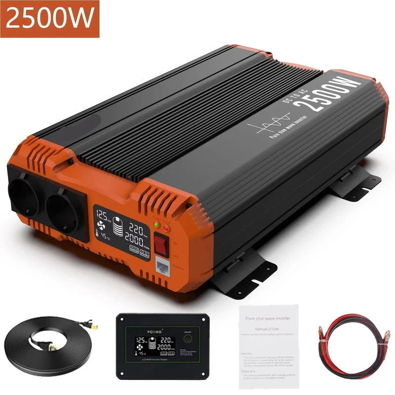 Pure Sine Wave Omvormer – Stroomomzetter – Inverter – 3000W – 6000W Piek – 12V 24V 48V – LCD-Display