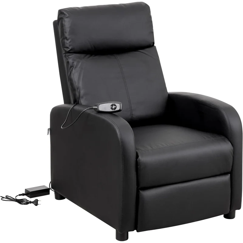 Relaxfauteuil – Relaxstoel – Elektrische Fauteuil – TV Stoel – Loungestoel – Elektrisch Verstelbaar – Met Voetsteun – Zwart Kunstleer – Compact 66x75x99 cm