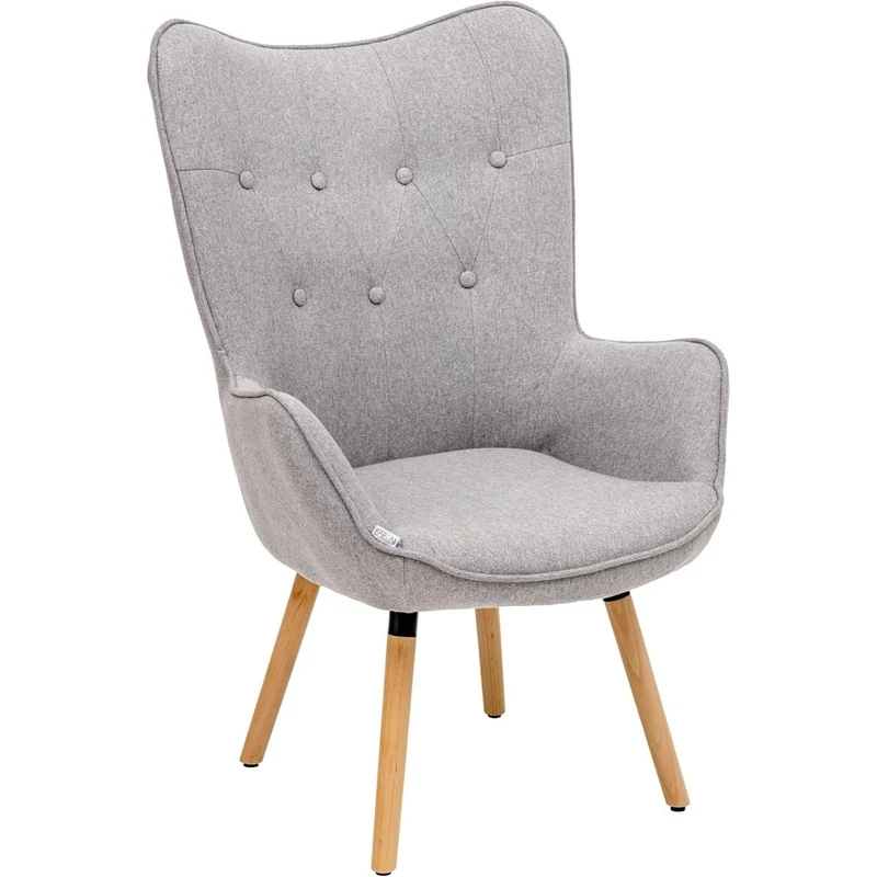 Fauteuil – Armstoel – Leunstoel – Relaxstoel – Loungefauteuil – Ergonomische Hoge Rugleuning – Houten Poten – Stoffen Bekleding – 65x38x105 cm