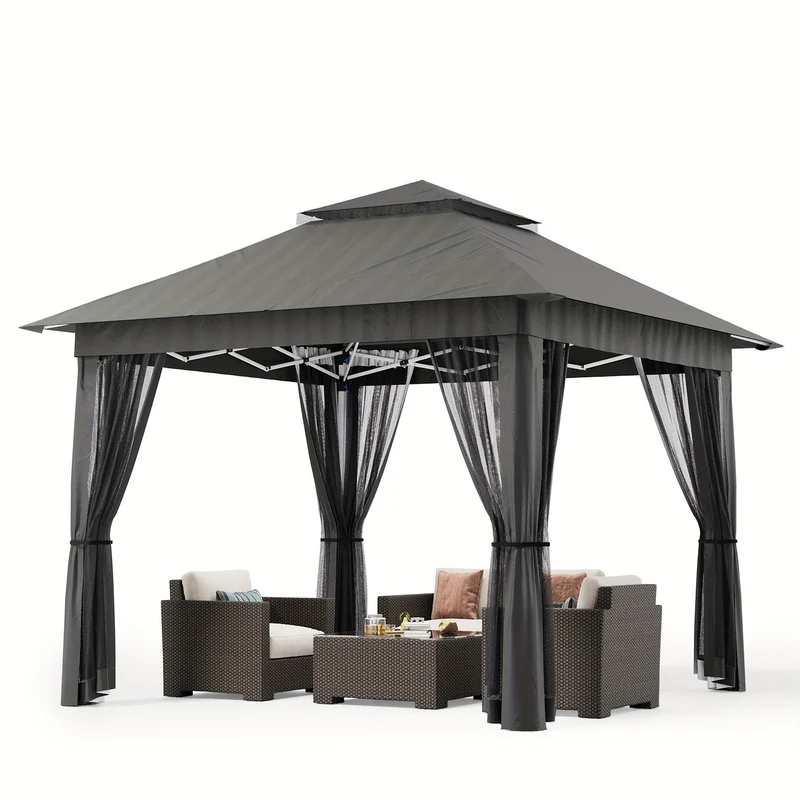 Partytent – Tuinpaviljoen – Paviljoen – Easy-Up Tent – Vouwtent – 3,35x3,35 m – Waterdicht Met Muskietennet – Verstelbare Hoogte – UV-Bescherming – Inclusief Draagtas