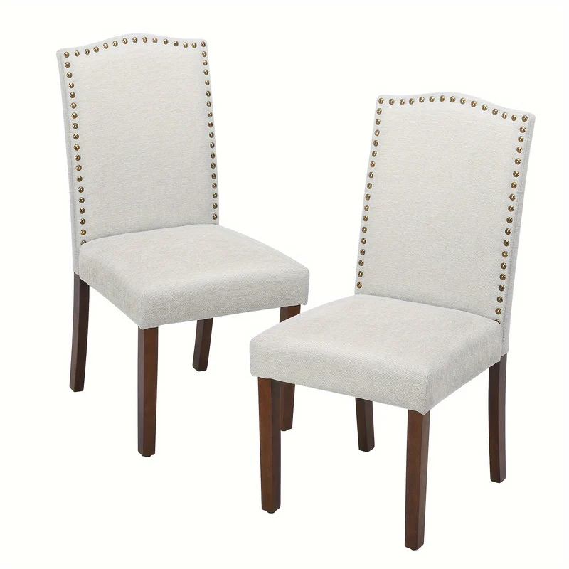 Eetkamerstoel – Stoel – Kuipstoel – Keukenstoel – Woonkamerstoel – Set Van 2 – Kunstleer En Linnen Bekleding – Beukenhouten Poten Met Nagelranddetail
