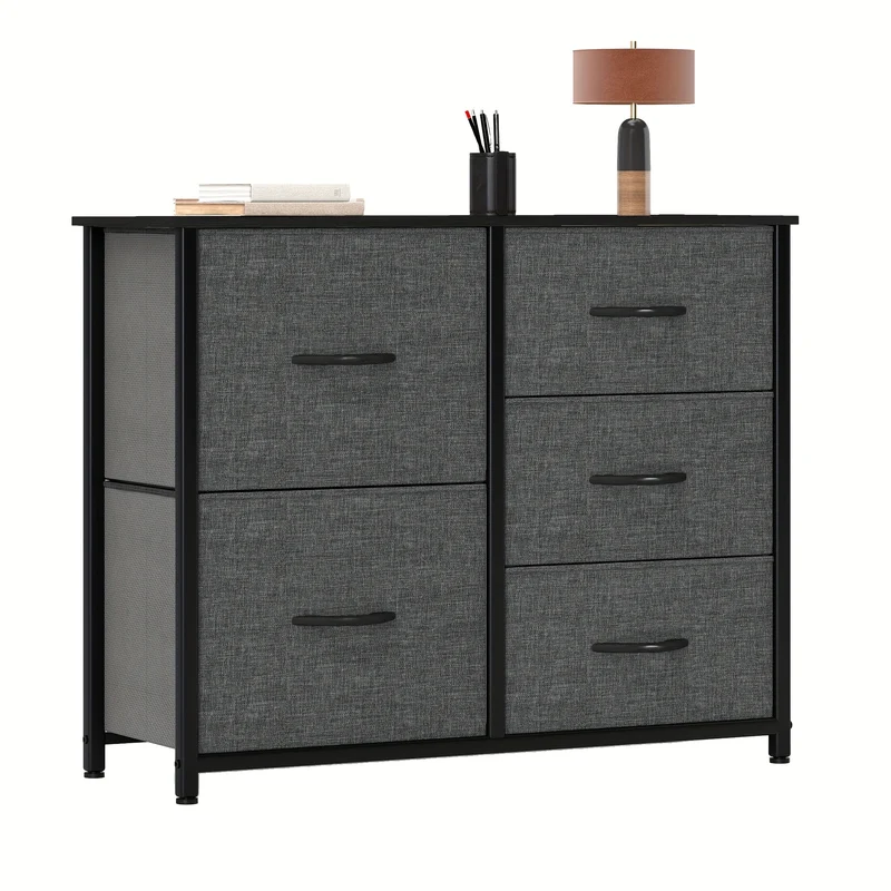 Ladekast – Opbergkast – Ladeblok – Stoffen Ladenkast – Kledingkast – Zwart – Stevig Stalen Frame – Houten Bovenblad