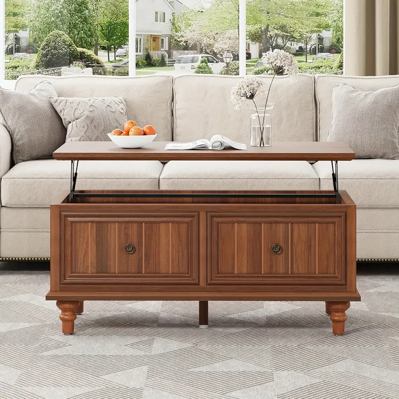 Salontafel – Koffietafel – Bijzettafel – Woonkamertafel – Tafel – Verstelbaar Liftblad – Verborgen Opbergruimte – MDF Walnoot Finishing