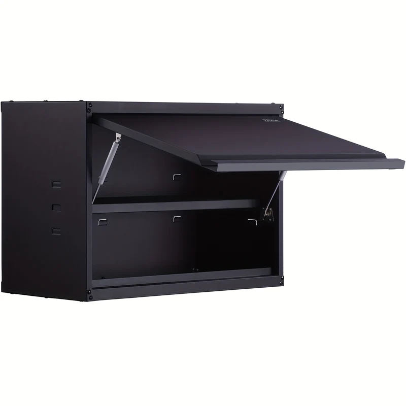 Garageskast – Metalen Opbergkast – Wandkast – Werkplaatskast – Stalen Kast – Met Verstelbare Planken – Druksluiting Met Slot – Zwart Metalen Design