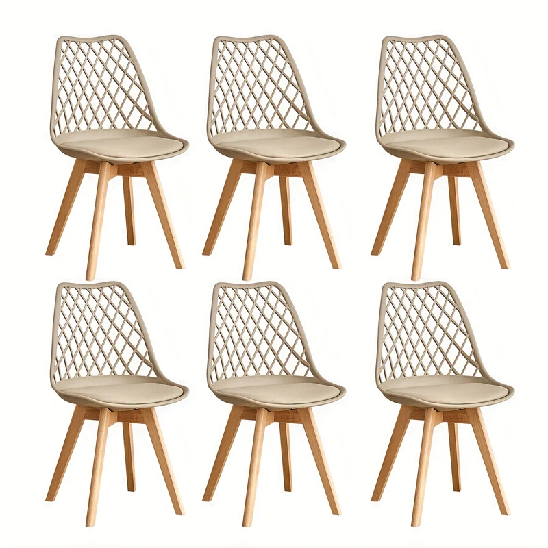 Scandinavische Eetkamerstoelen – Design Stoelen – Keukenstoelen – Woonkamerstoelen – Café Stoelen – Set van 6 – PU Leder Zitting – Massief Beukenhout Frame – Khaki