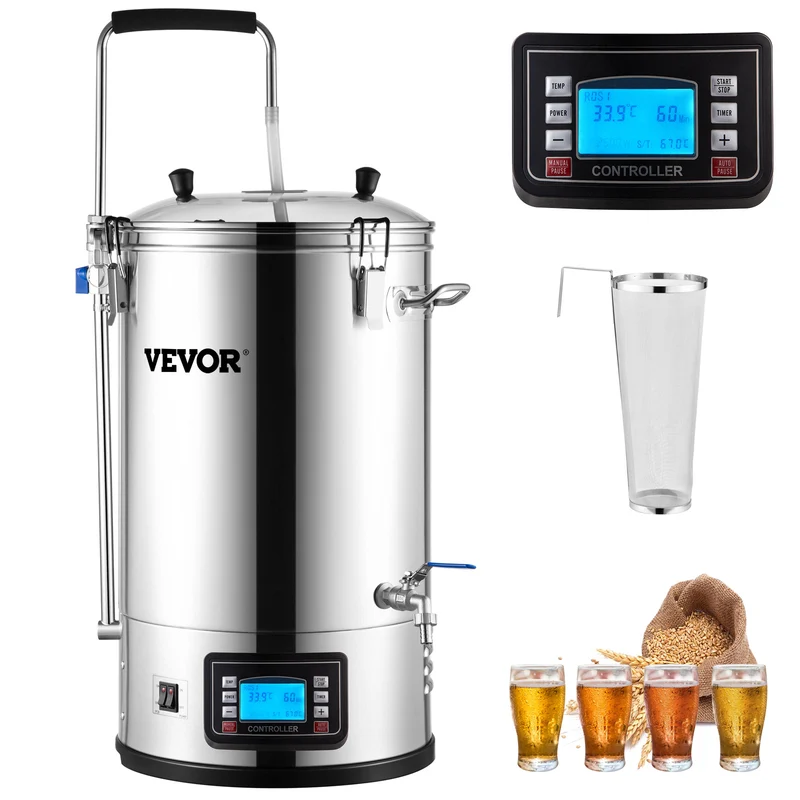 Bierbrouwset – Thuisbrouwketel – Elektrisch Brouwketel Systeem – Ambachtelijk Bierbrouwen – All-in-One Brouwsysteem – 30 Liter RVS – Automatisch Temperatuurregeling 25-100°C