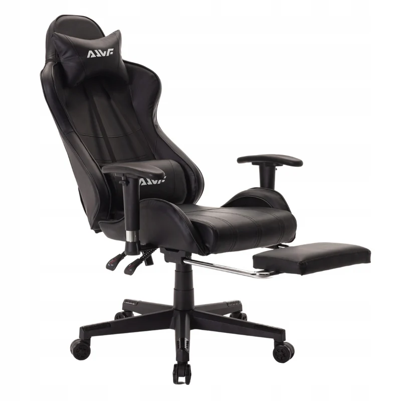 Game stoel – Gamingstoel – Racestoel – Bureaustoel – Fauteuil – Ergonomische Lendensteun – Verstelbare Voetensteun – Zwart Kunstleer – Memory Foam