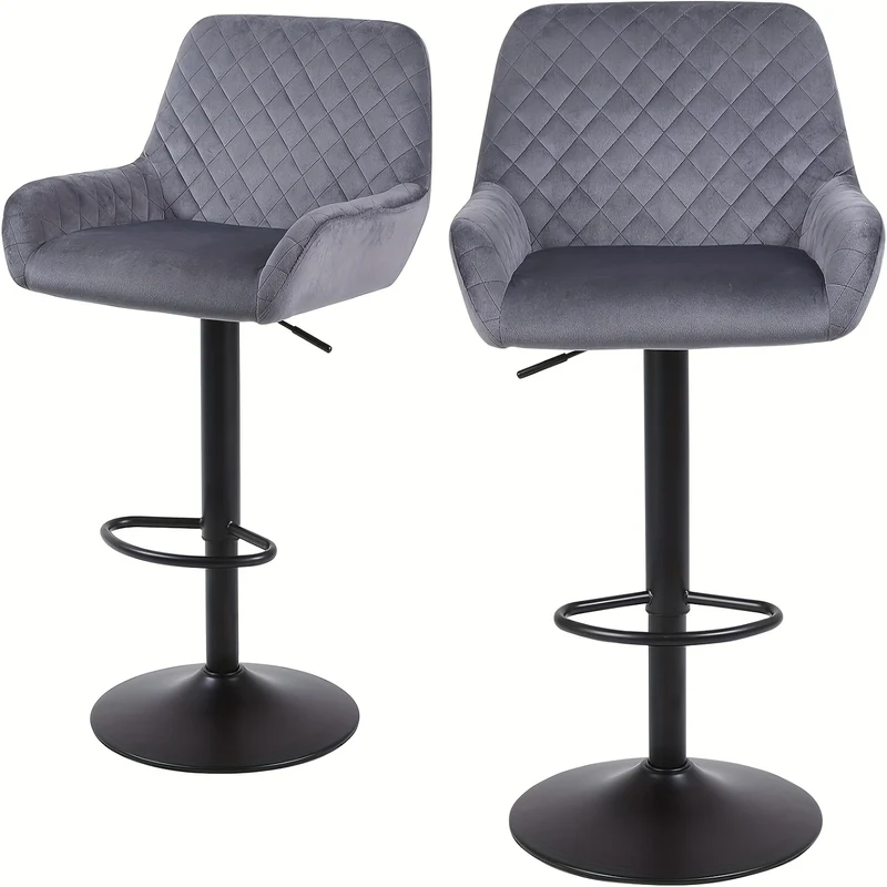 Barstoel – Barkruk – Barstoelkruk – Bistrostoel – Barhocker – Set Van 2/3/4 – Verstelbaar In Hoogte – 360° Draaibaar – Zwanenfluweel Bekleding – Met Rugleuning – Max. 150 kg Belastbaar – Zwart Grijs Bruin