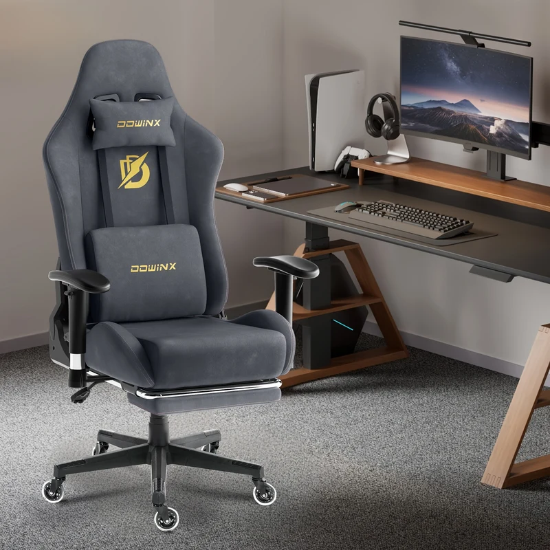 Gamingstoel – Gamestoel – Game Chair – Bureaustoel – Gaming Chair – Ergonomisch Design – Suède Bekleding – Verstelbare Rugleuning 90°-165° – Max. Belastbaar 150 kg