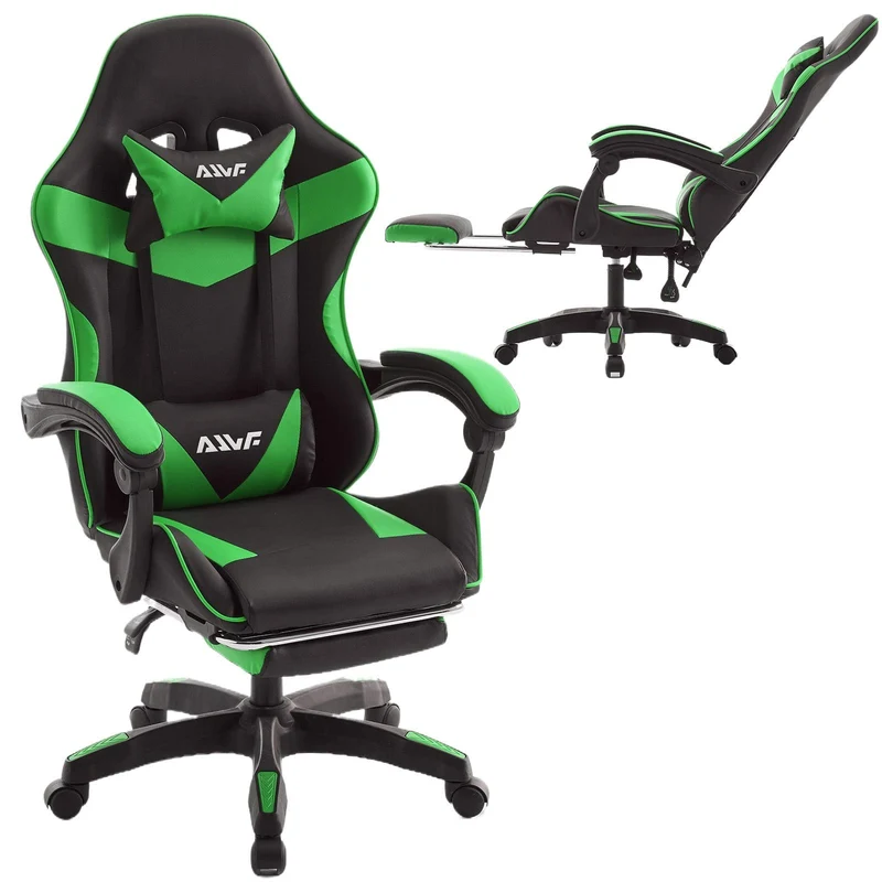 Gamingstoel – Gamestoel – Gaming Chair – Gamestoel Met Voetensteun – Bureaustoel – Ergonomisch Ontwerp – Kunstleer Met Traagschuim - Zwart-Groen