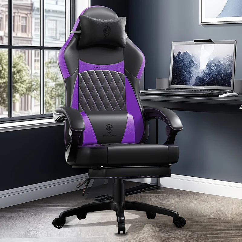 Ergonomic gaming chair with pocket spring cushion and lumbar support - High-back office chair with adjustable footrest, supports up to 136.08 KG, available in stylish black and other colors, for the ultimate in comfort