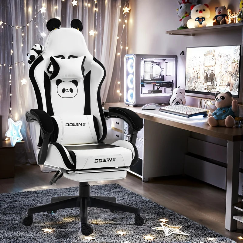 Ergonomic Pink Office Chair with Adjustable Height, Headrest & Lumbar Support - Cute Doll Design, 360° Swivel Base, 5-Point Adjustable Armrests, 5-Point Adjustable Footrest, 5-Point Adjustable Backrest, 5-Point Adjustable Se