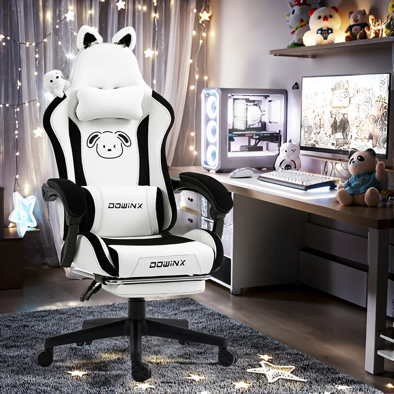 Ergonomic Pink Office Chair with Adjustable Height, Headrest & Lumbar Support - Cute Doll Design, 360° Swivel Base, 5-Point Adjustable Armrests, 5-Point Adjustable Footrest, 5-Point Adjustable Backrest, 5-Point Adjustable Se