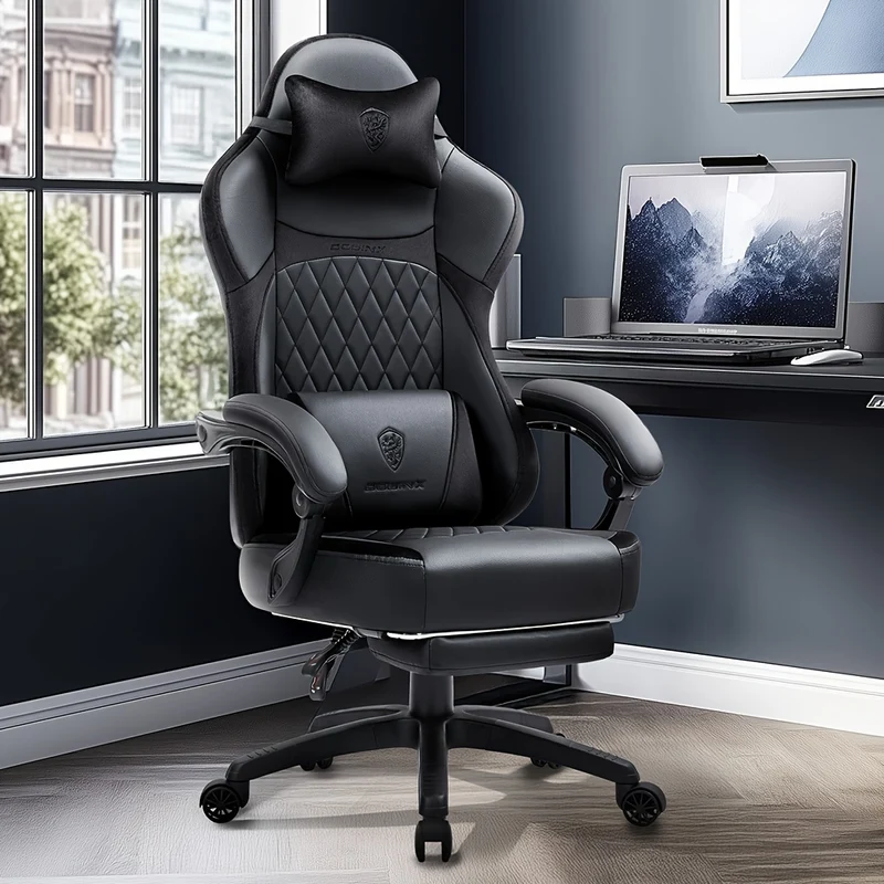 Ergonomic gaming chair with pocket spring cushion and lumbar support - High-back office chair with adjustable footrest, supports up to 136.08 KG, available in stylish black and other colors, for the ultimate in comfort