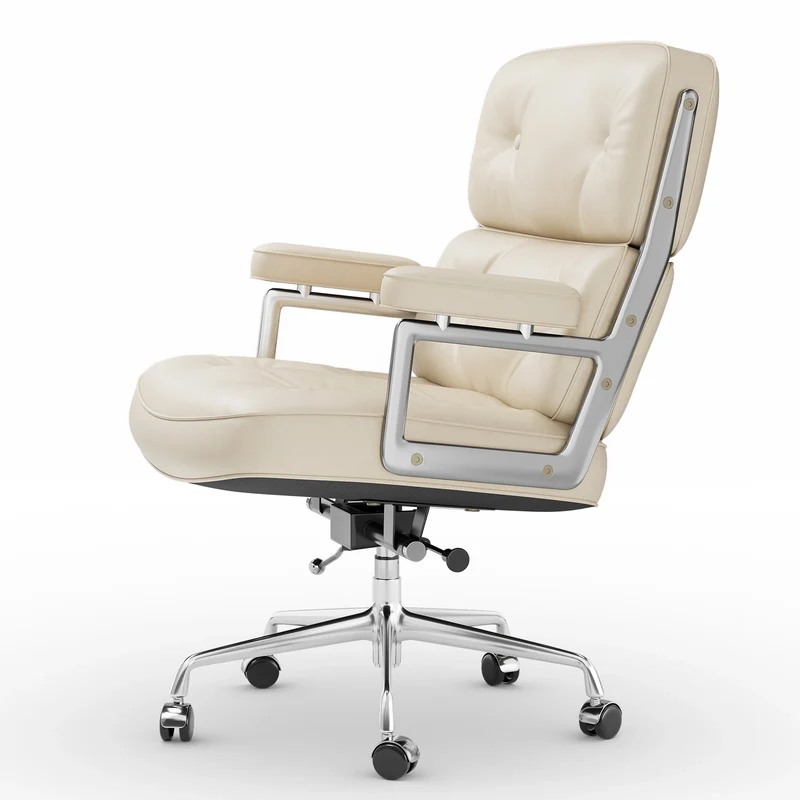 Bureaustoel – Bureaustoel Met Leren Bekleding – Leren Bureaustoel – Comfortabele Bureaustoel – Ergonomische Stoel – Verstelbare Hoogte – Aluminium Frame