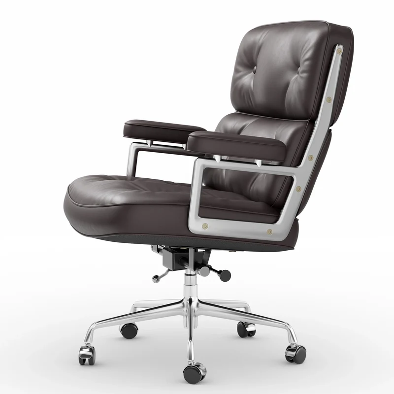 Leren Bureaustoel – Comfortabele Stoel – Ergonomische Bureaustoel – Draaibare Stoel – Verstelbare Rugleuning – Aluminium Frame – 160 Kg Draagvermogen
