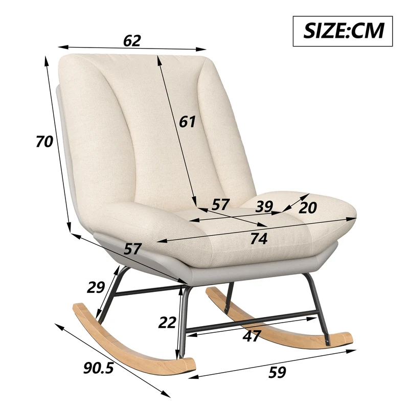 Schommelstoel – Wiegstoel – Relaxstoel – Lounge Stoel – Ademend Katoen-Linnen – Verstelbare Rugleuning – Stevig Metalen Frame